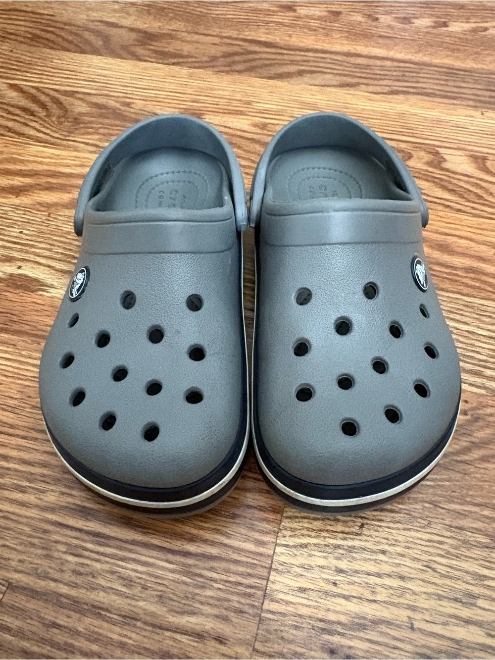 CROCS Kids Crocband Clog in Gray with navy trim